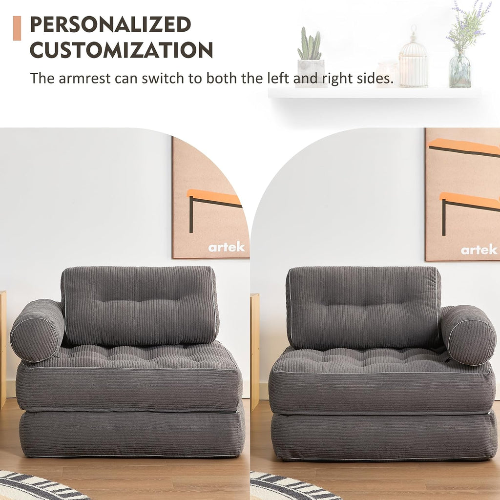 Afuson Plus Futon Sofa Bed for Small Spaces, Floor Couch with Armrest, Folding Sofa Couch, Convertible Sleeper Chair Bed with Pillow, Portable Comfy Floor Lounge for Living Room and Bedroom, Grey