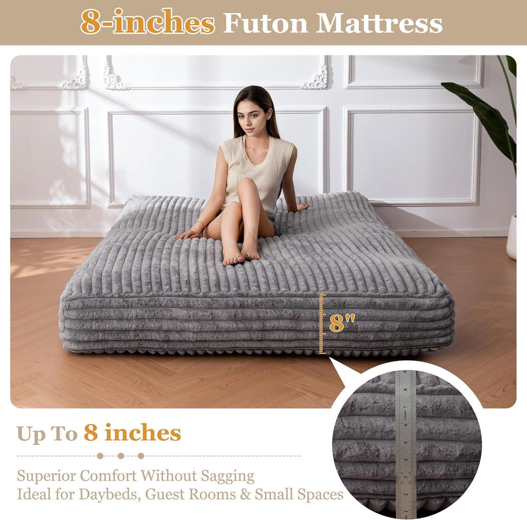 YOSHOOT 8 Inches Futon Mattress, Thick Futons Sofa Bed Couch, Floor Mattress for Adults, Shredded Foam Filling(Frame Not Included), Medium Firm，Queen Size