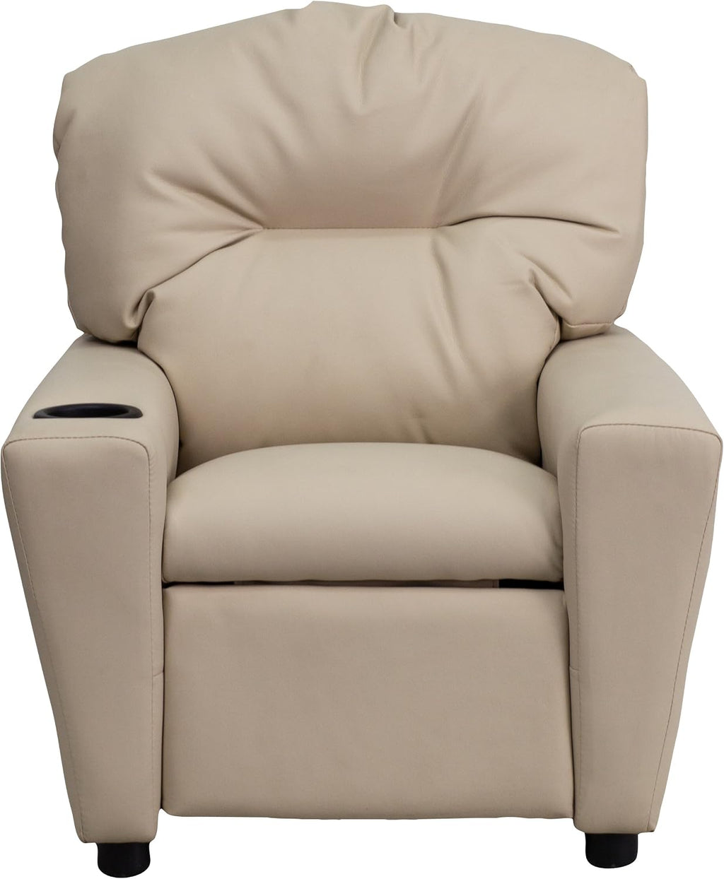 Flash Furniture Chandler Vinyl Kids Recliner with Cup Holder and Safety Recline, Contemporary Reclining Chair for Kids, Supports up to 90 lbs., Beige
