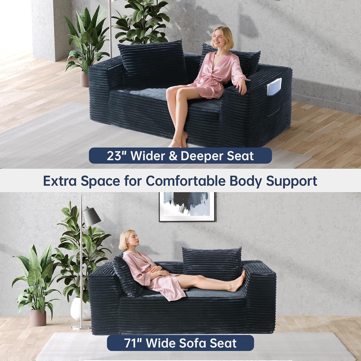 TeQsli Loveseat Sofa, 71' Foam Sofa in a Box, Plush Corduroy Deep Seat Couch, No Assembly Needed, Modern Sofa for Compact Living Rooms, Apartments, and Offices