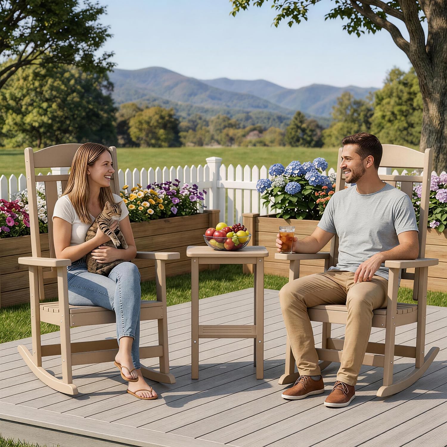 FOOWIN Outdoor Rocking Chair Set of 6, High Back Patio Rocking Chair, HDPE All Weather Resistant Porch Rocker for Adult, Oversized Rocking Chairs for Garden, Lawn, Indoor & Outdoor Use, Brown