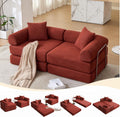 73' Convertible Modular Folding Sofa Bed, 5-in-1 DIY Combination Fold Out Sleeper Sofa Bed, Loveseat sleeper Couch with Removable Armrests, Corduroy Floor Couch, Small couches for small spaces, Red