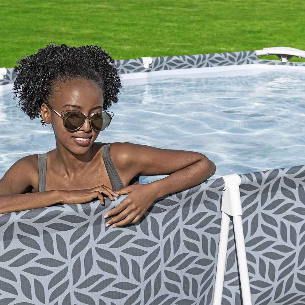 Bestway Steel Pro Rectangular Swimming Pool Above Ground Outdoor Backyard Framed Pool Set with 330 Gallon Filter Pump, 12' x 6' 7' x 26', Gray