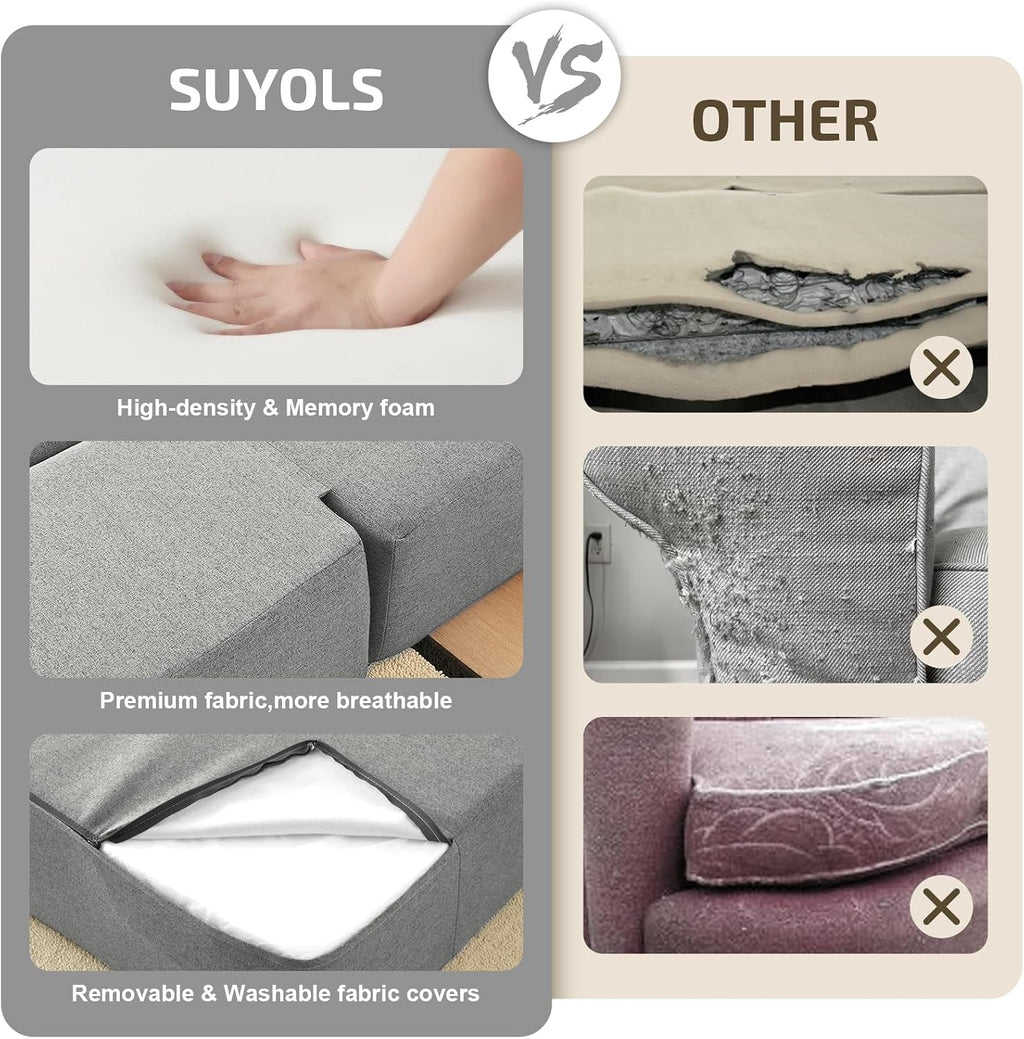 SUYOLS 2-in-1 Folding Sofa Bed with Pillows - Folding Chair Floor Couch & Sleeping Mattress - Washable Cover & Memory Foam Sleeper Chair for Living Room/Guest Room/Apartment/Loft, Light Gray, Twin