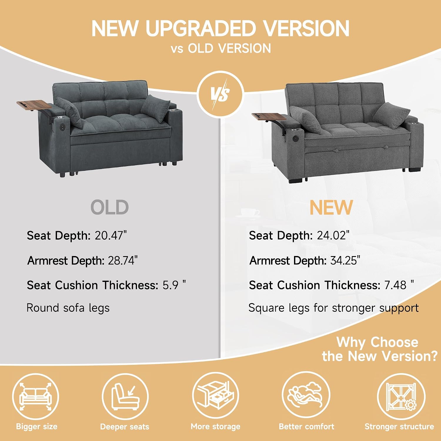 Auvsoce 65'' Chaise Lounge Chair Indoor, 3-in-1 Convertible Sofa Bed with Pull-Out Design, 360° Swivel Side Table, Modern Granular Velvet Couch Bed for Living Room, Small Space & Apartment-Friendly