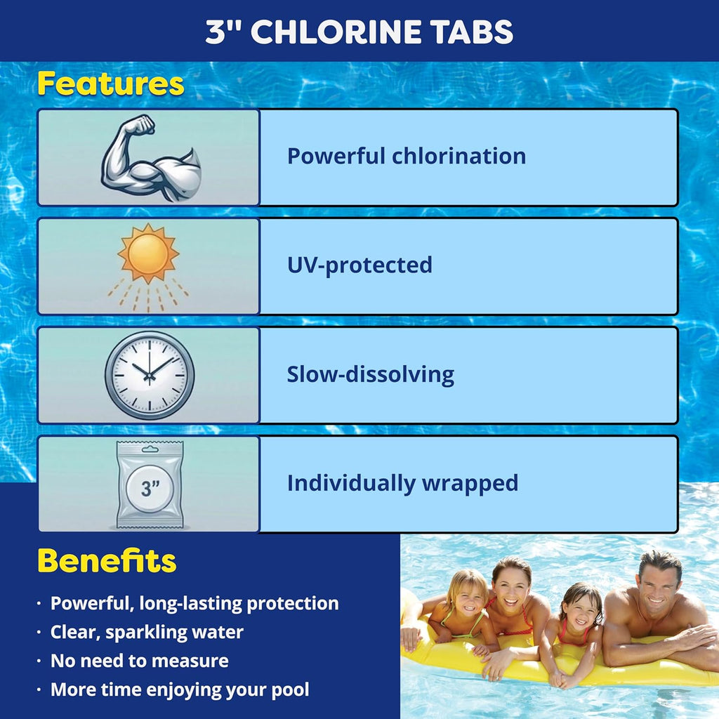 In The Swim 3 Inch Stabilized Chlorine Tablets for Sanitizing Swimming Pools - Individually Wrapped, Slow Dissolving - 90% Available Chlorine - Tri-Chlor - 50 Pounds