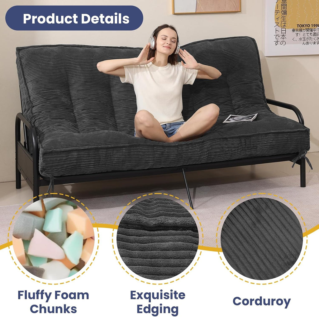 JUIKURY 8' Futon Mattress Full Size, Thick Futons Sofa Couch Bed Sleeper Sofa Bed, Floor Mattress for Adults, Roll Up Folding Mattres Shredded Foam Filling, Medium Firm(Frame Not Included)