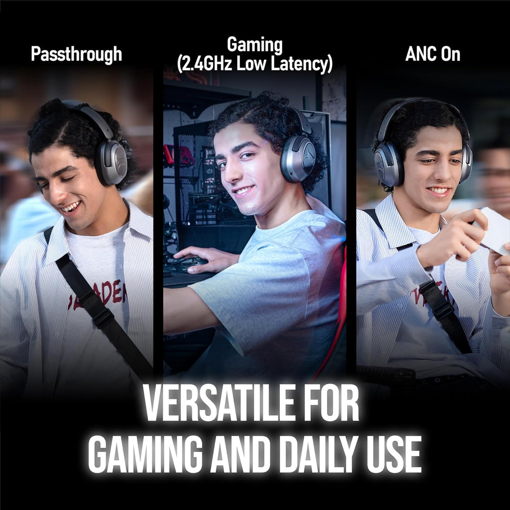 OXS Storm A2 Wireless Gaming Headset, Active Noise Cancellation, Over Ear Headphone with Mic, Bluetooth 5.4 & 2.4GHz Low Latency, Dual EQ Modes, 70H Playtime, for PC, Switch, PS4, PS5, Mobile, Black
