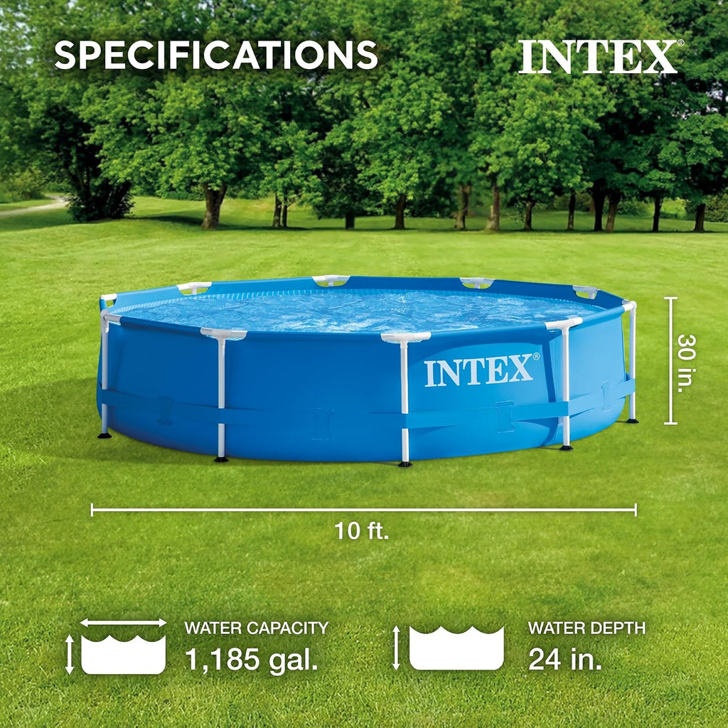 Intex 28200EH 10 Foot x 30 Inch 4 Person Outdoor Metal Frame Above Ground Round Swimming Pool with Easy Set-Up (Pump Not Included)