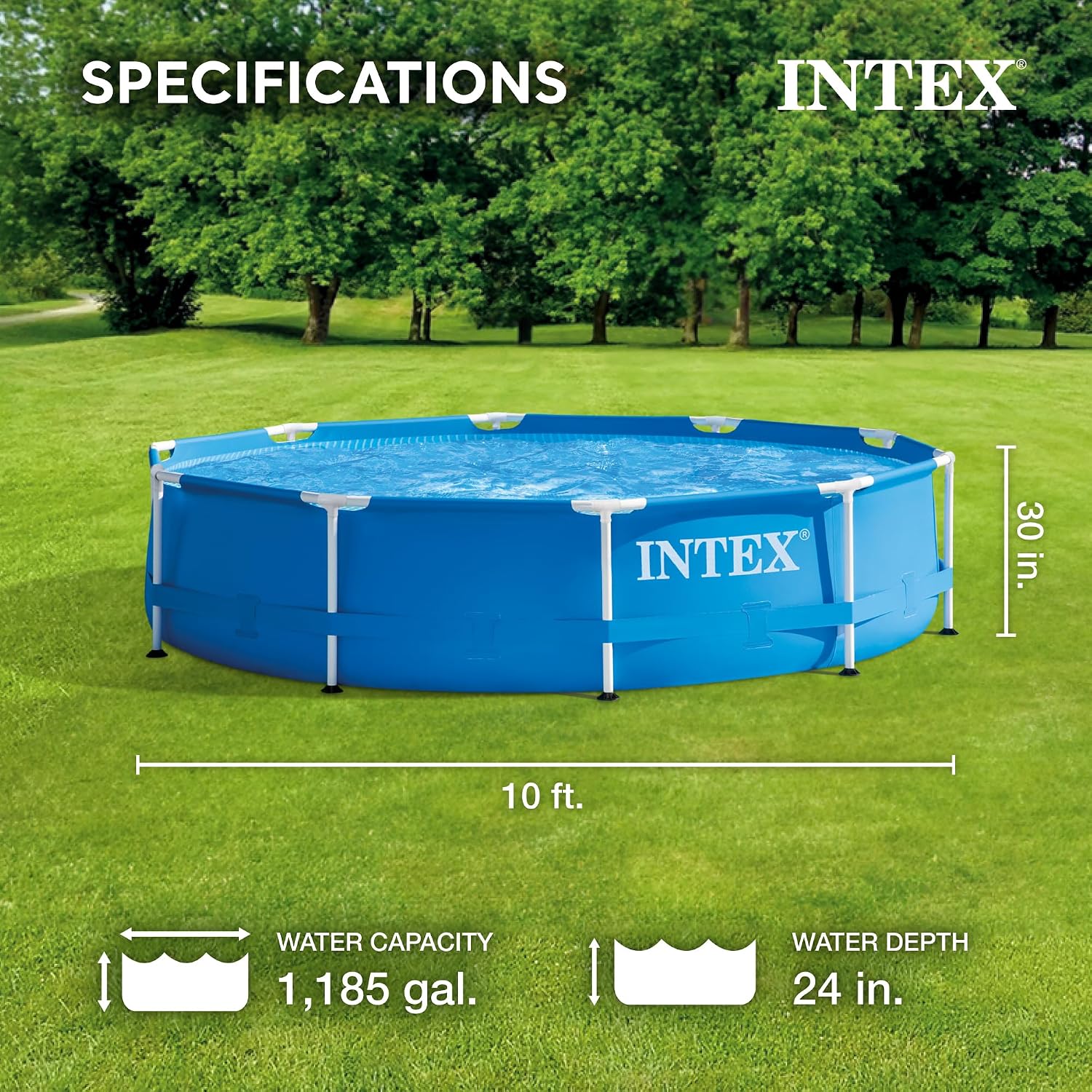 Intex 28200EH 10 Foot x 30 Inch 4 Person Outdoor Metal Frame Above Ground Round Swimming Pool with Easy Set-Up (Pump Not Included)