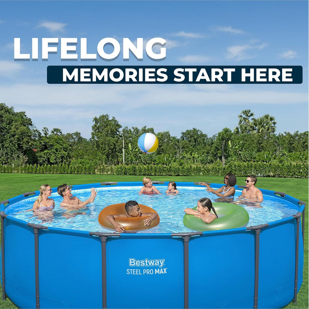 Bestway Steel Pro MAX 15' x 48' Above Ground Pool, Round Metal Frame Outdoor Swimming Pool for Backyard, Blue, Pool ONLY