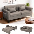 SEJOV 74' Convertible Sofa Bed, 5-in-1 Loveseat Sleeper Sofas with Pull Out Couch Bed, Storage Pockets & 2 Pillows, Modern Folding Linen Futon Couch for Living Room, Bedroom, Small Space, Brown
