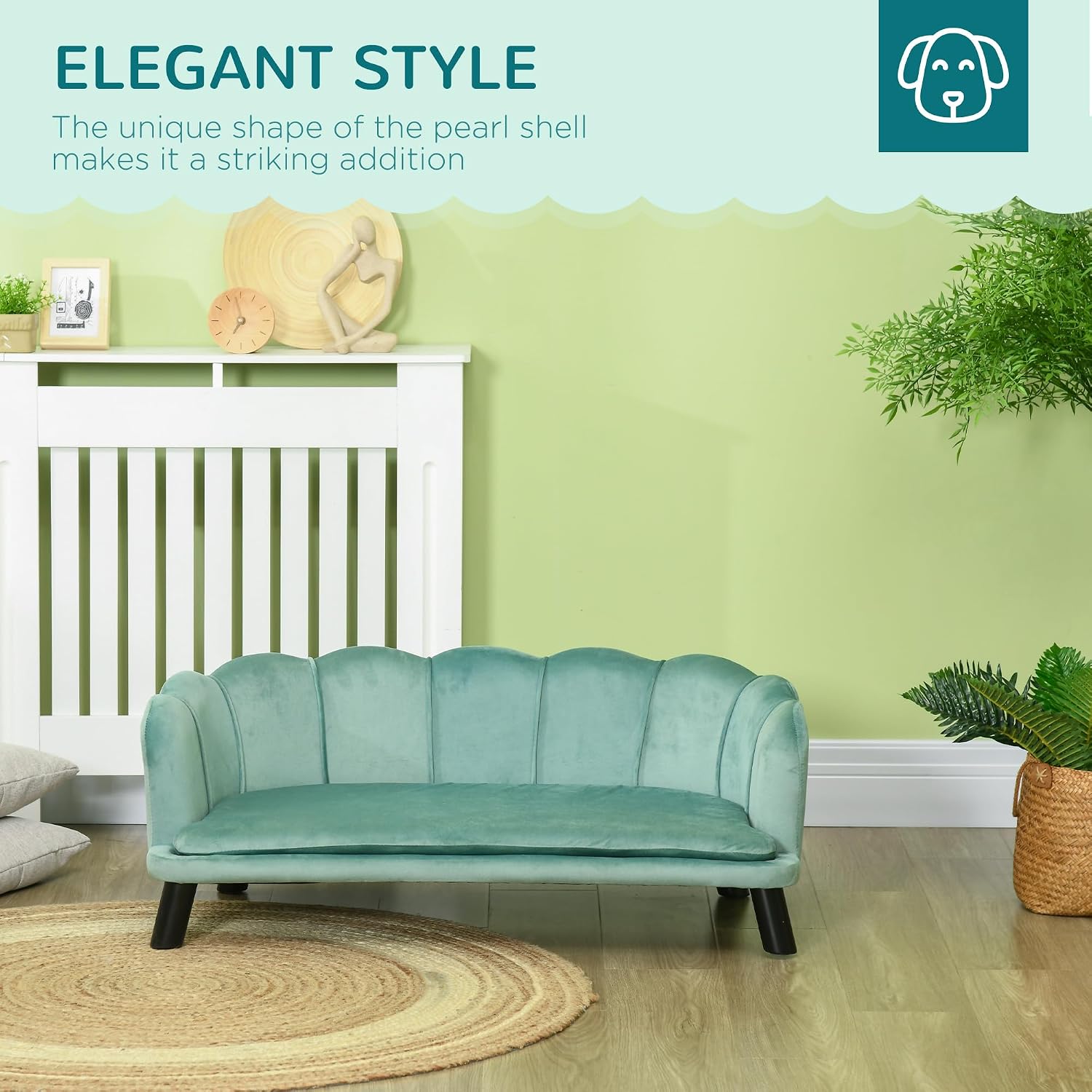 PawHut Velvet Large Dog Couch with Foam Cushion, Soft and Cute Bed with Pearl Design, Sofa for Big and Medium Dogs, Green