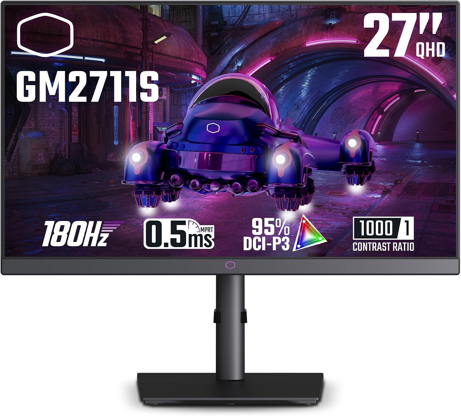 Cooler Master GM2711S 27' WQHD 2560 x 1440 Ultra-Speed IPS Gaming Monitor | Up to 180Hz | Up to 0.5ms | Adaptive Sync AMD|Nvidia | HDR Support | DP1.4 * 1 | HDMI2.0 * 2