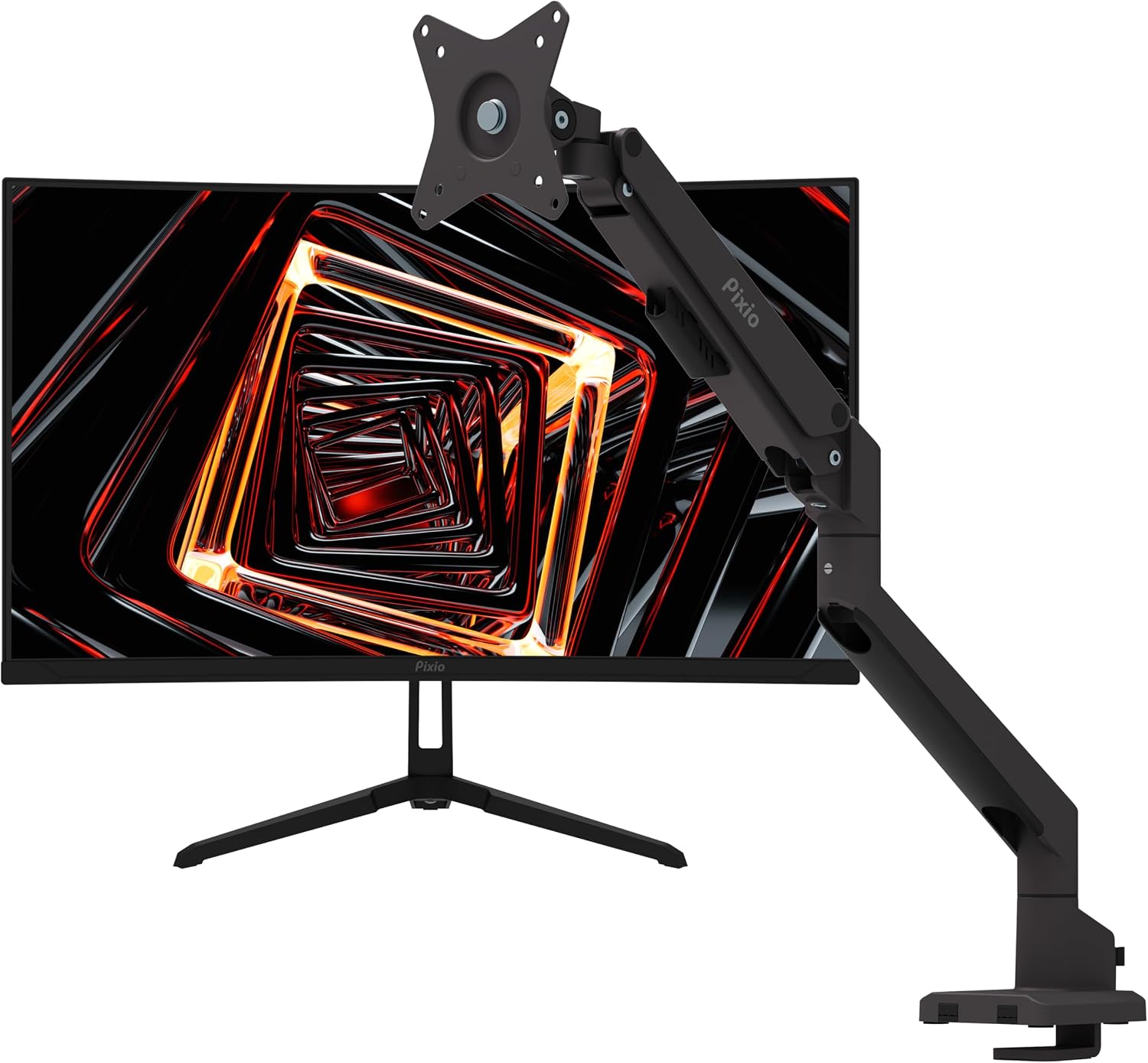 Pixio PXC248WAVE 24 inch 200Hz Refresh Rate FHD 1080p Resolution 1500R Curve Fast VA Panel 1ms GTG Response Time HDR Curved Gaming Monitor and PS1S Wave Black Single Monitor Arm - Fits up to 32 inches