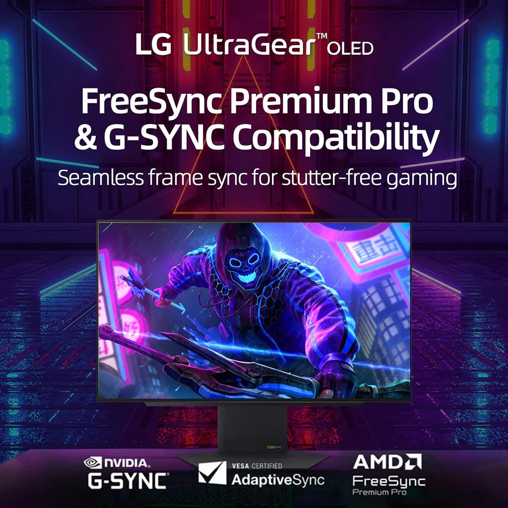 LG 27' OLED QHD (2560 x 1440) Gaming Monitor, 480Hz, 0.03ms, FreeSync Premium Pro, G-Sync Compatible, DisplayHDR True Black 400, DCI-P3 98.5%, RGB Lighting, Adjustable Stand