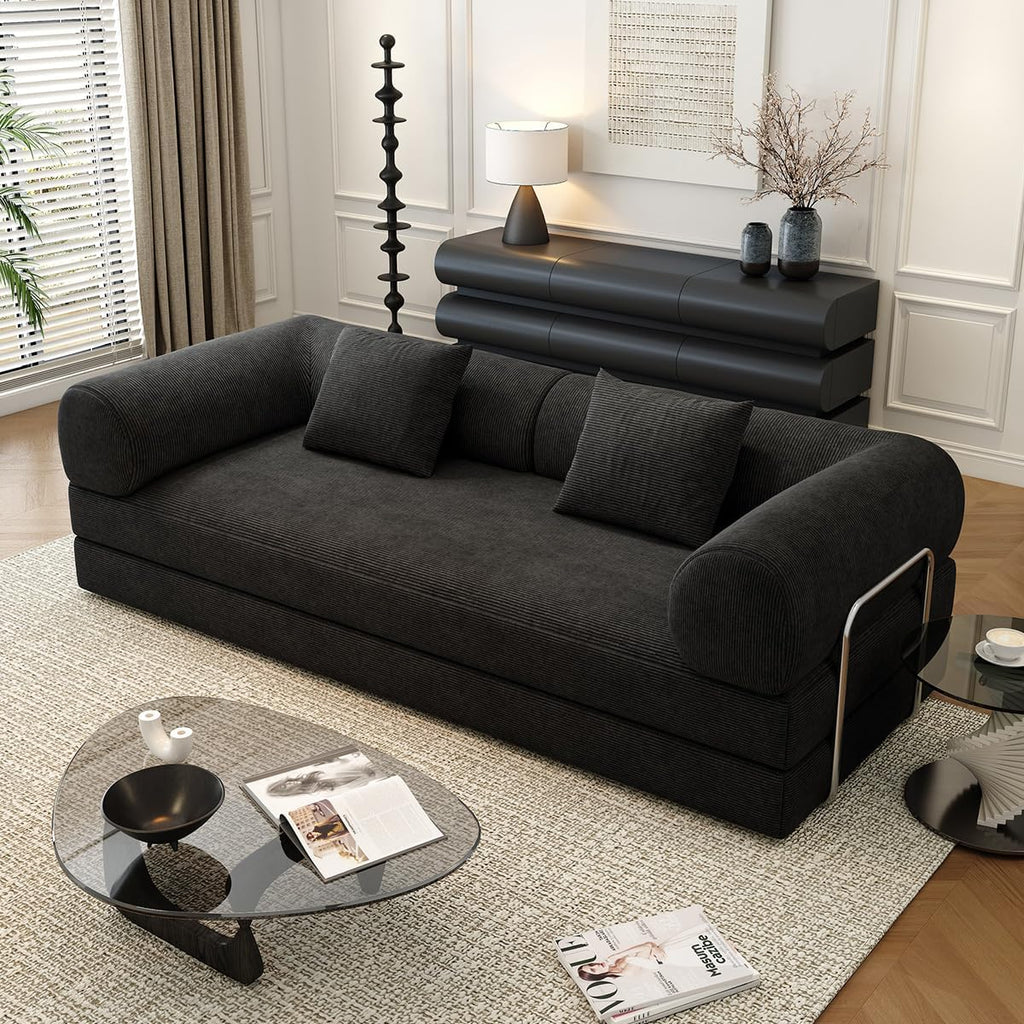 78.8' Modular Sofa Bed - 4-in-1 Convertible Design with Corduroy Fabric and High Density Sponge, Removable Cover and Fixed Frame