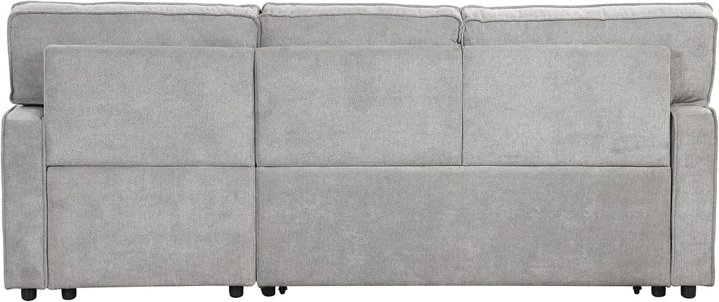LUMISOL 89' Convertible Sleeper Sofa Bed, Modern L-Shaped Sectional Sofa Pull Out Couch with Chaise, Chenille Sofa Bed with Cup Holder, USB Ports for Living Room, Small Apartment, Gray