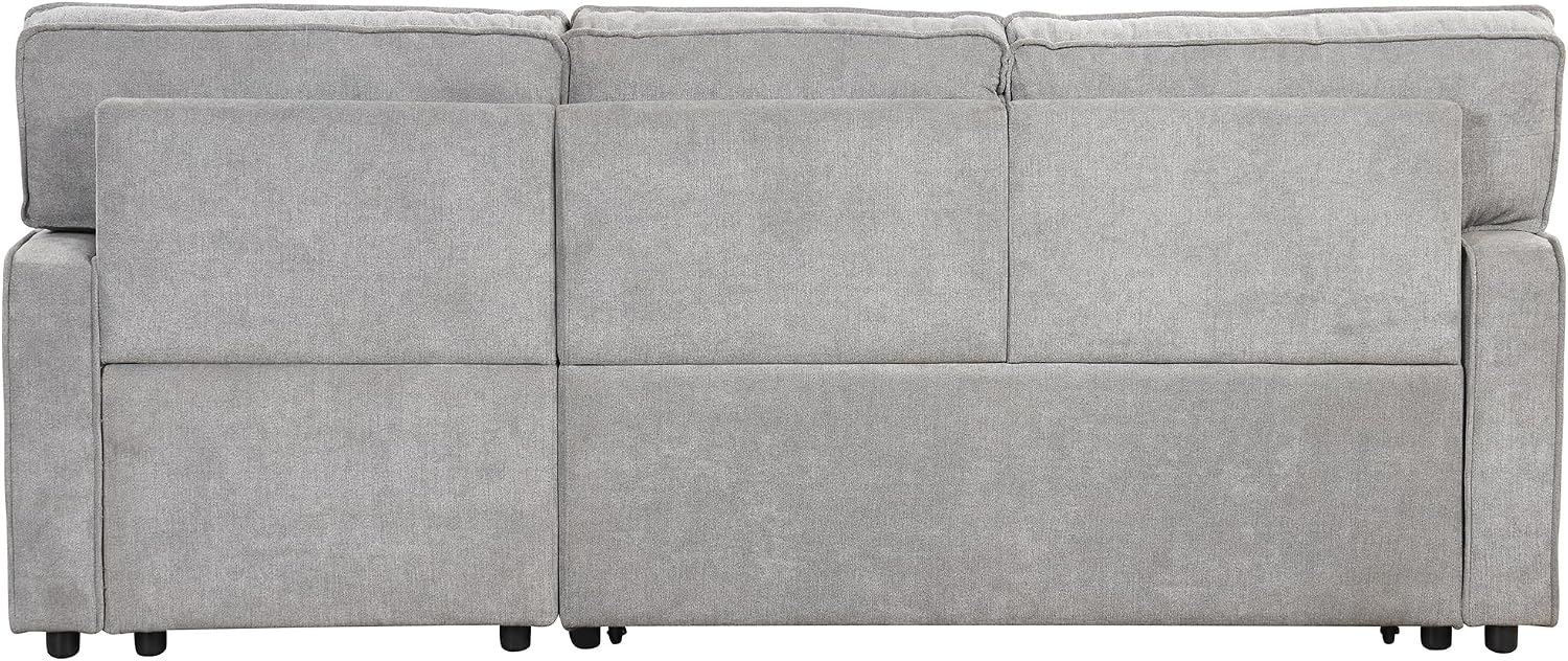 LUMISOL 89' Convertible Sleeper Sofa Bed, Modern L-Shaped Sectional Sofa Pull Out Couch with Chaise, Chenille Sofa Bed with Cup Holder, USB Ports for Living Room, Small Apartment, Gray