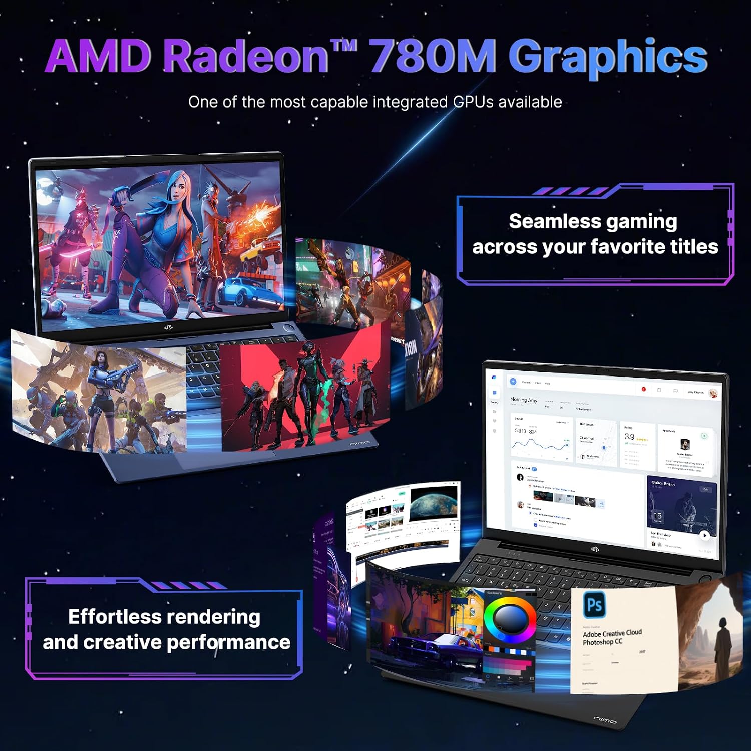NIMO 17.3' Business-Laptop Ryzen 9 8945HS, 32GB RAM 2TB SSD, Radeon 780M, 54W Max TDP, 75Wh Battery, USB-C 4.0, PD 100W, Backlit Keyboard, Fingerprint Unlock, FHD Laptop for Gaming Student Office