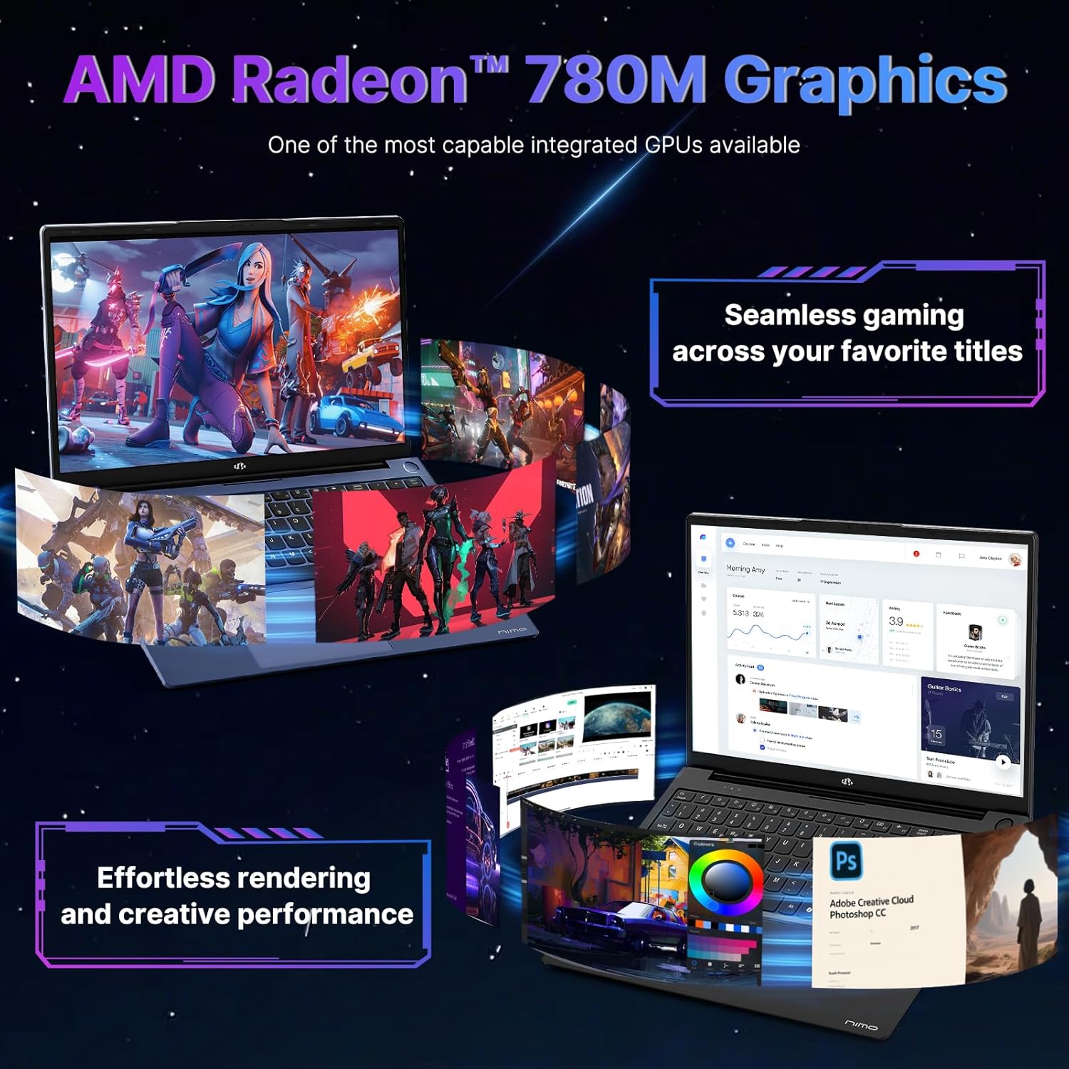 NIMO 17.3' Business-Laptop Ryzen 9 8945HS, 32GB RAM 2TB SSD, Radeon 780M, 54W Max TDP, 75Wh Battery, USB-C 4.0, PD 100W, Backlit Keyboard, Fingerprint Unlock, FHD Laptop for Gaming Student Office