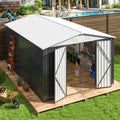 AirWire 10x14 FT Metal Shed, Garden Storage Shed with Updated Frame Structure and Lockable Doors, Outdoor Heavy Duty Tool Sheds for Backyard Garden Patio Lawn, White