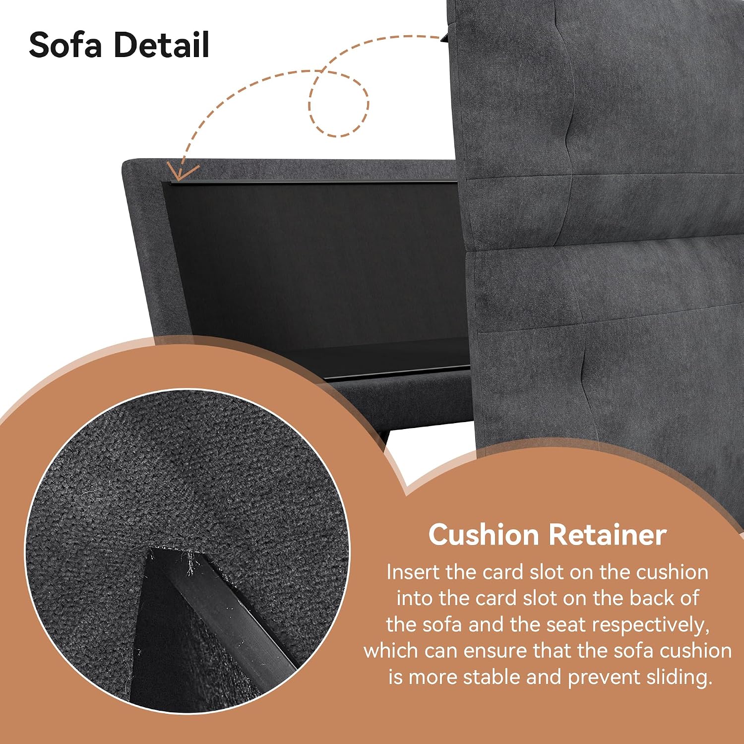Futon Sofa Bed Convertible Couch, Black Linen Sofa Bed with Adjustable Backrest, Multifunctional Small Loveseat Sleeper Sofa for Living Room, Apartment, Office