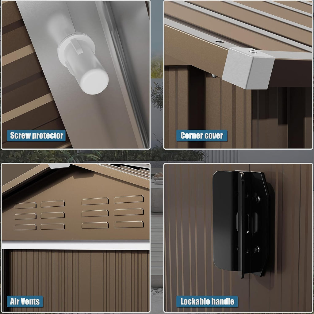 8FT x 6FT Outdoor Storage Shed,Waterproof Lockable Door Metal Tool Shed with Sliding Door and Air Vents,Storage House for Gardening Tools,Metal Storage Shed for Garden,Backyard,Lawn