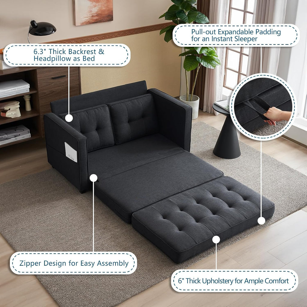 VINGLI Upgraded Loveseat Sleeper, 53.5' W 83' L Convertible Sofa Bed Couch Futon Couches for Living Room, Folding Couch Bed for Small Spaces, Fold Out Floor Gaming Sofa Bed for Basement, Black