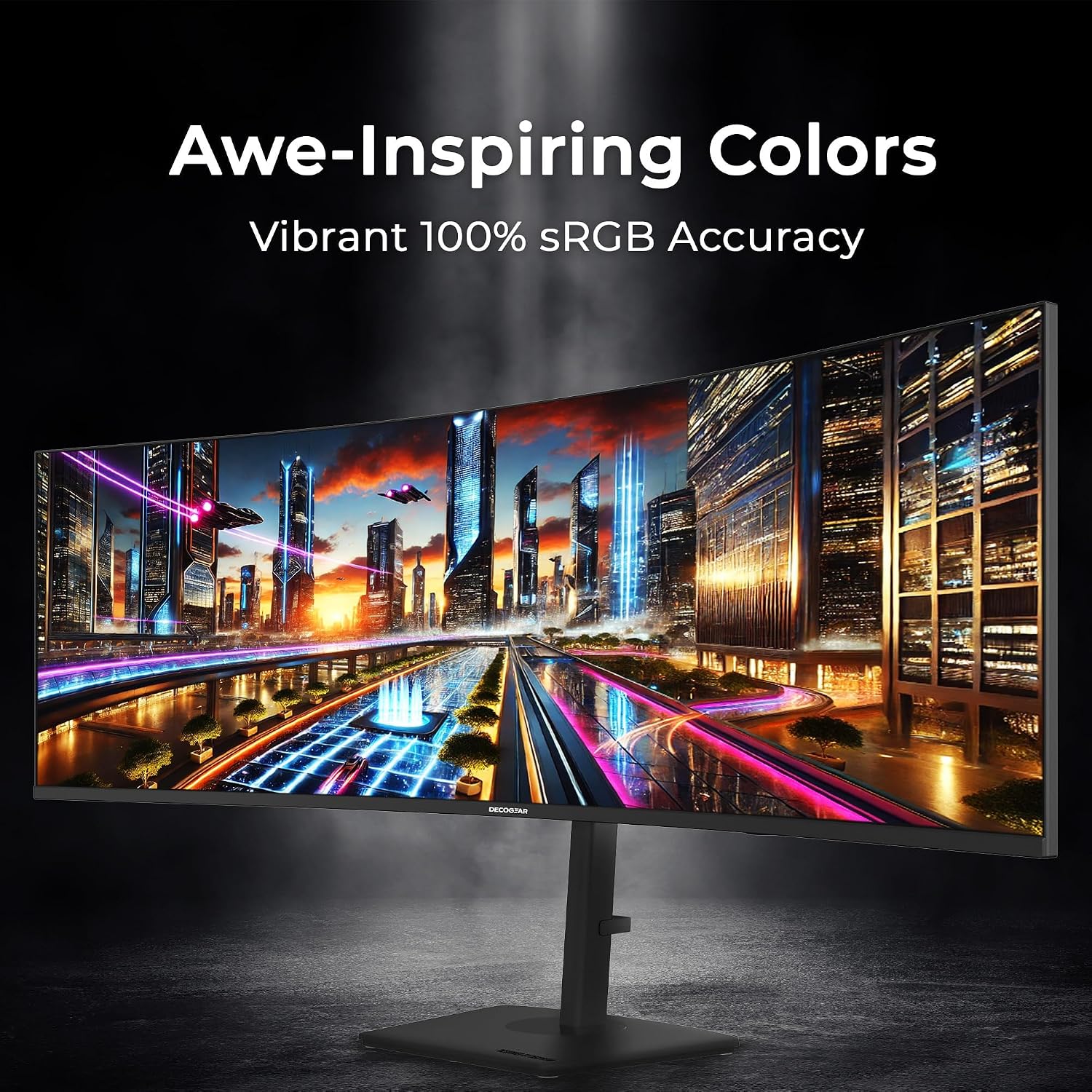 Deco Gear 49 Inch Curved Monitor, 5K2K Ultrawide WDQHD Screen 5120×1440, R1500, HDR400, 120Hz, 32:9 VA Panel, USB-C 65W PD, Adaptive Sync, PBP/PIP, KVM Switch, Built-in Speakers & Ergonomic Stand