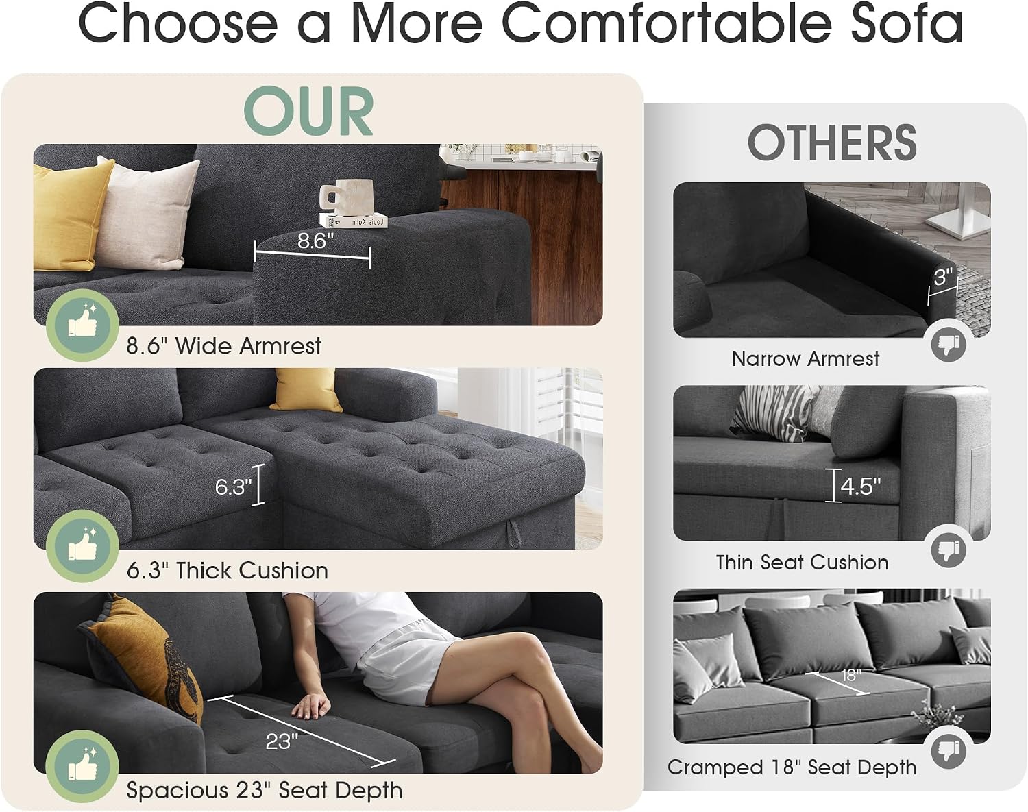 VanAcc 96' Sleeper Sofa, Sofa Bed Couch with Storage Chaise, Sleeper Couch with Pull Out Bed for Living Room(Grey)