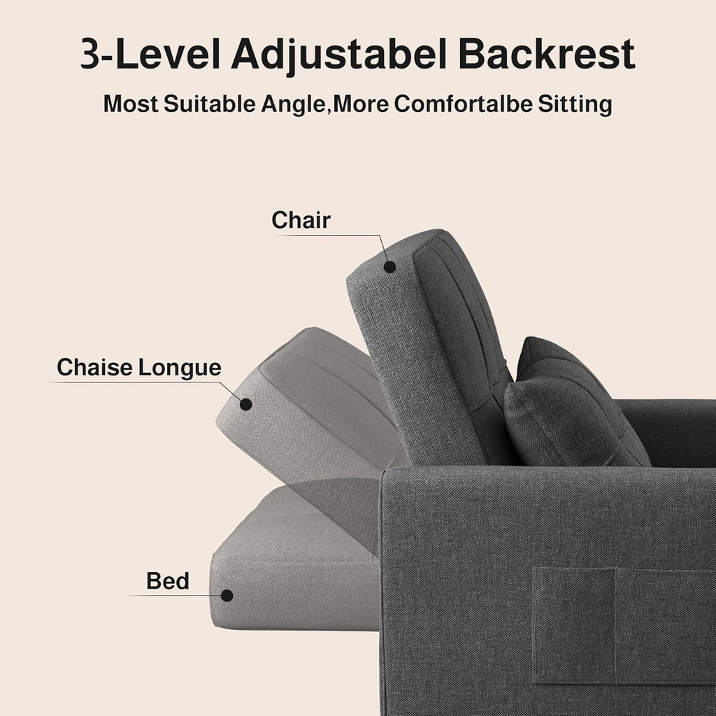 Ahomly Convertible Sofa Chair Bed, 3-in-1 Multi-Functional Sleeper Chair Bed, Adjustable Backrest Recliner with Modern Linen Fabric for Living Room Bedroom Apartment Small Space, Dark Grey