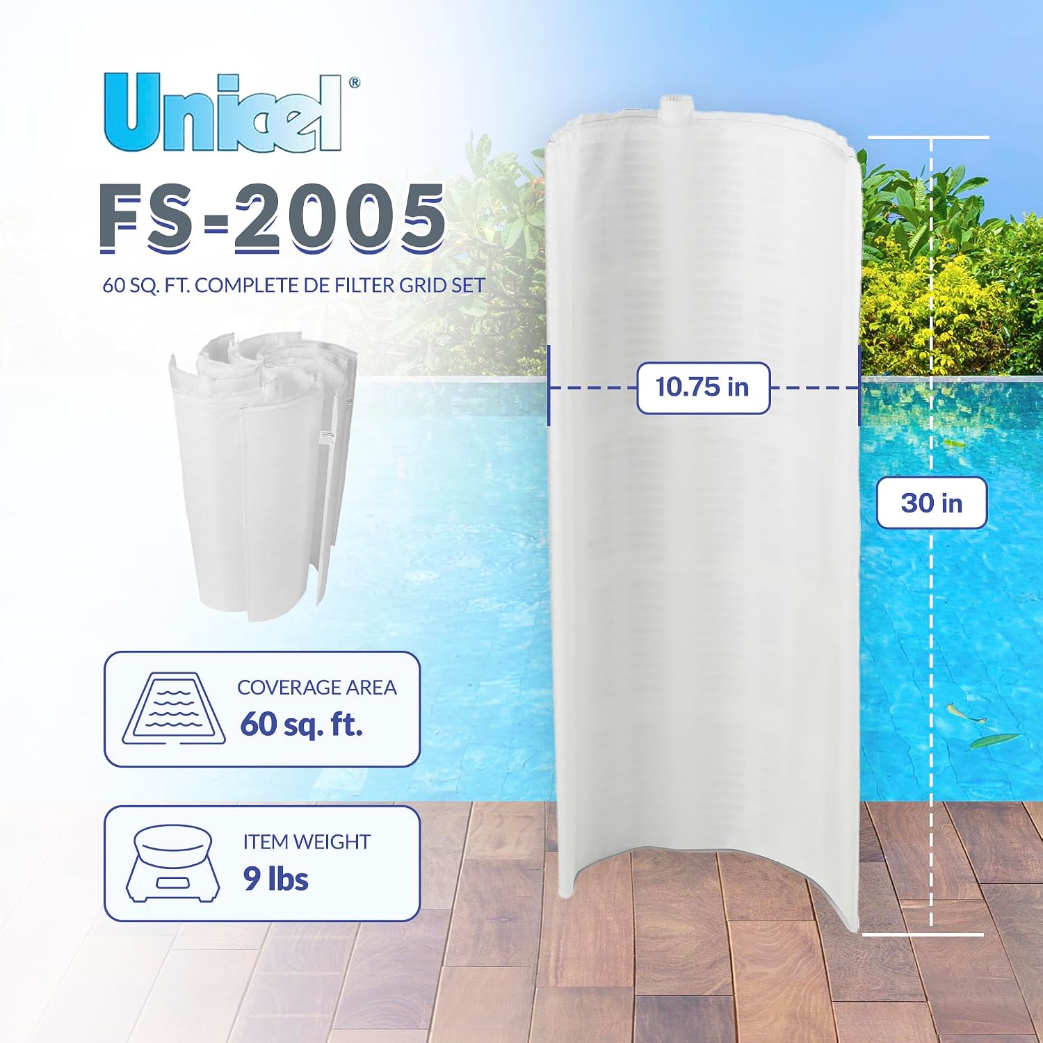 Unicel FS-2005 60 Sq Ft Vertical DE Grid Replacement Swimming Pool Filter Set, Compatible with American, Hayward, Pac-Fab, Sta-Rite, Astral and More