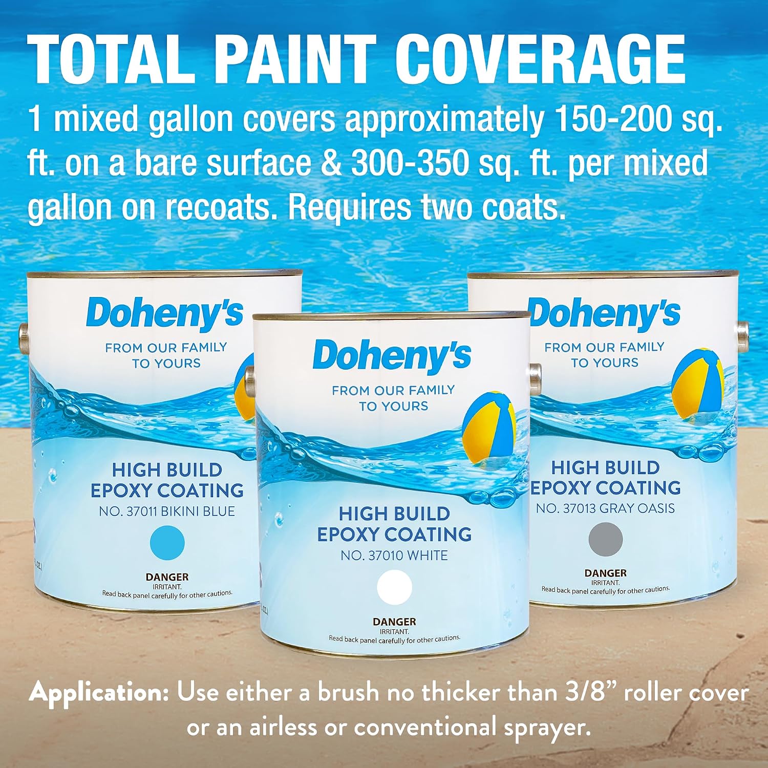 Doheny's Pro-Grade High Build Self-Priming Epoxy Swimming Pool Paint | Formulated for Excellent Stain, Chemical, and Abrasion Resistance | VOC Compliant (White)
