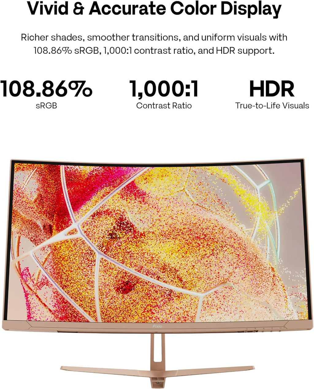 Pixio PXC248WAVE Beige 24 inch 200Hz Refresh Rate FHD 1080p Resolution 1500R Curve Fast VA Panel 1ms GTG Response Time HDR Curved Gaming Monitor and PS1S Wave Blue Beige Monitor Arm