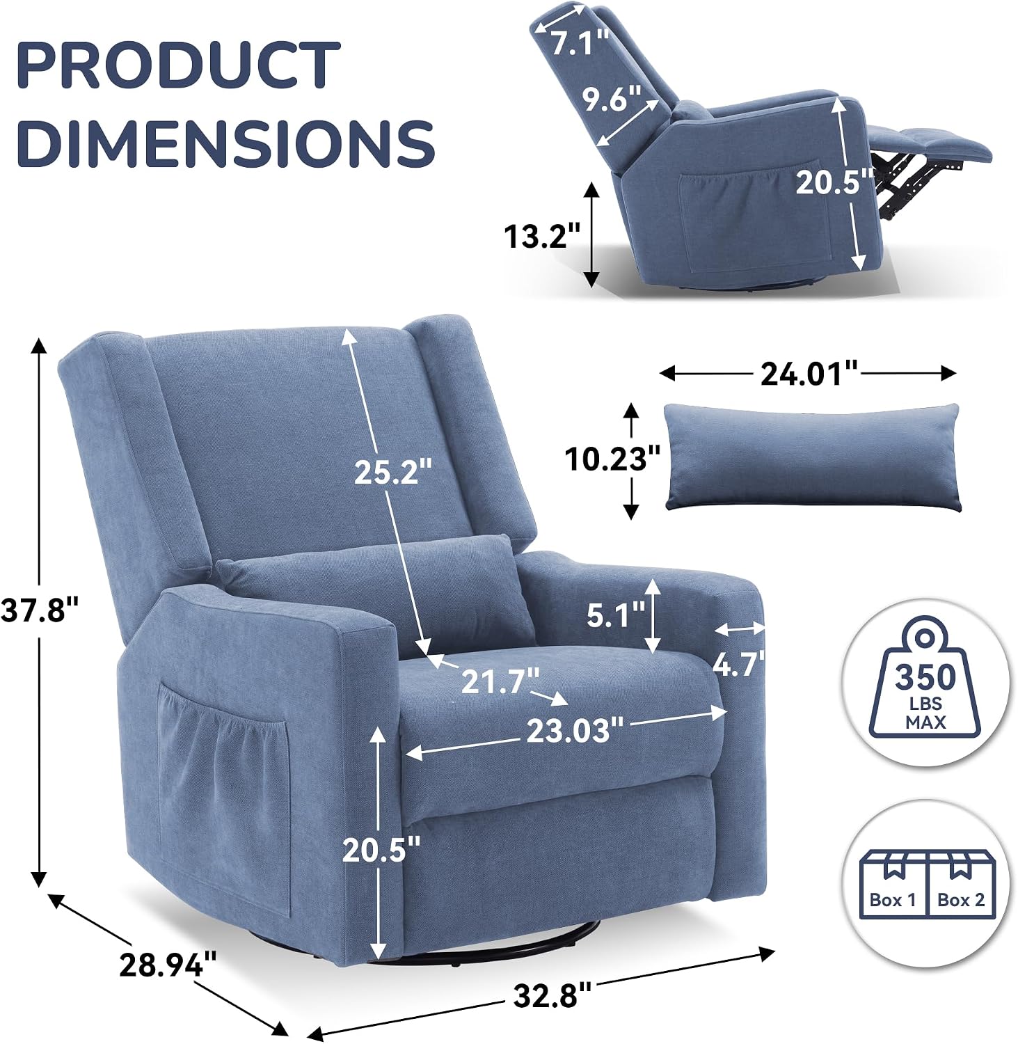 Tbfit Nursery Rocking Chair, 360° Swivel Recliner Chair with Lumbar Support for Bedroom, Comfy Upholstered Armchair with Pillows & Footrest for Living Room & Baby Room