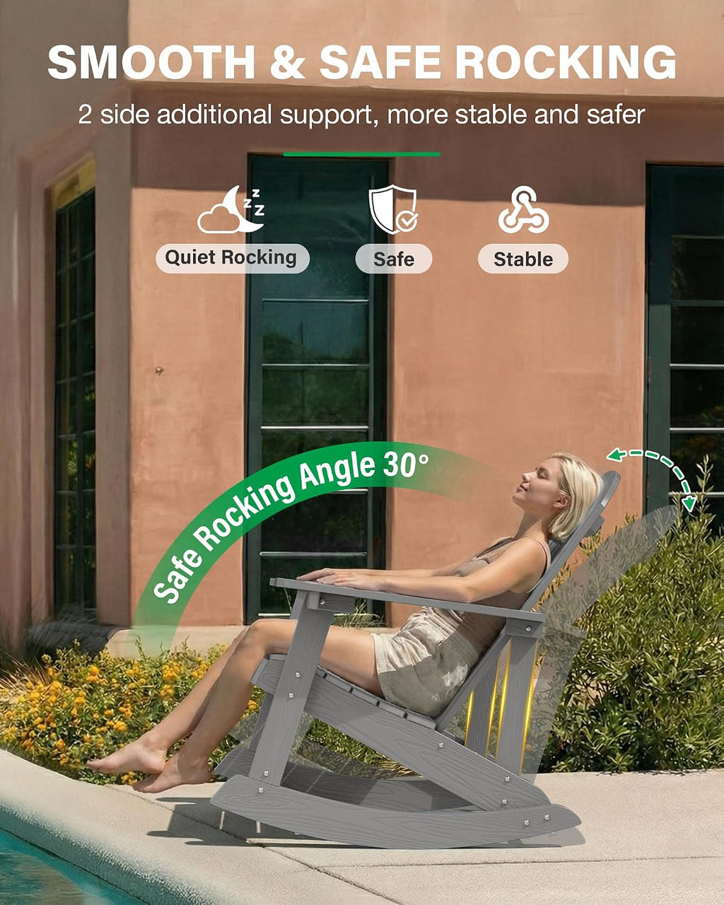 YEFU Outdoor Rocking Chair Set of 2,Adirondack Rocking Chair,Patio Rocker Chair with Wide Back,Oversized Rocker Chair Look Like Real Wood, for Lawn, Porch, Backyard, Indoor and Garden(Grey)