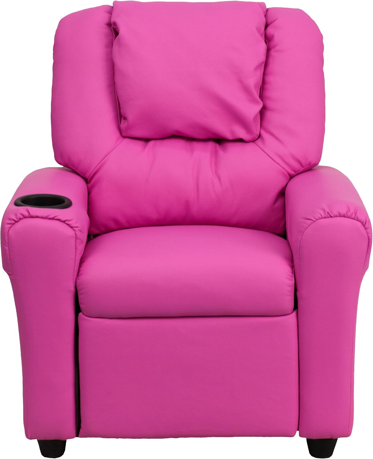 EMMA + OLIVER Hot Pink Vinyl Kids Recliner with Cup Holder and Headrest