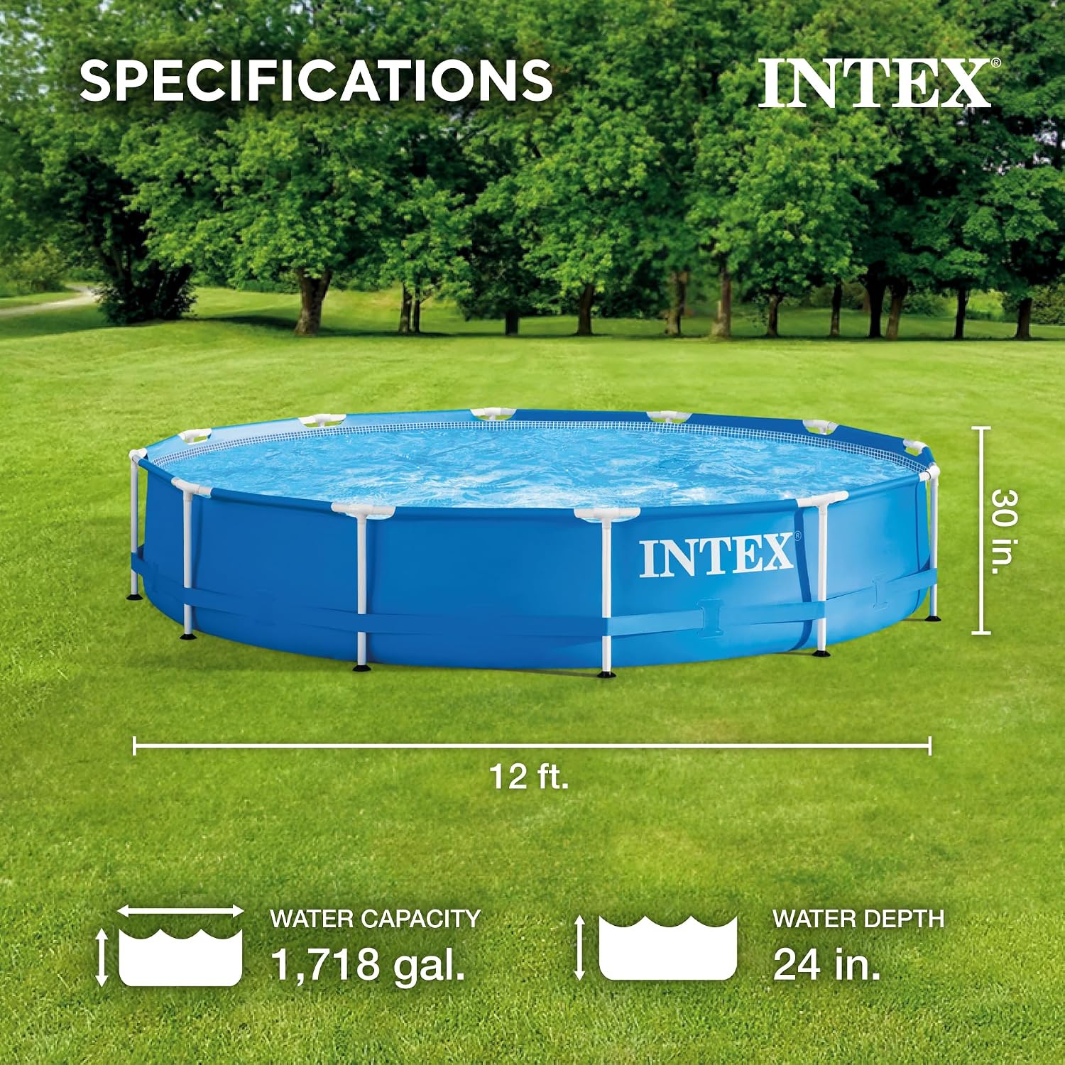 Intex 28211EH 12-Foot x 30-inch Metal Frame Round 6 Person Outdoor Above Ground Swimming Pool with GFCI Filter Pump and Pool Cover