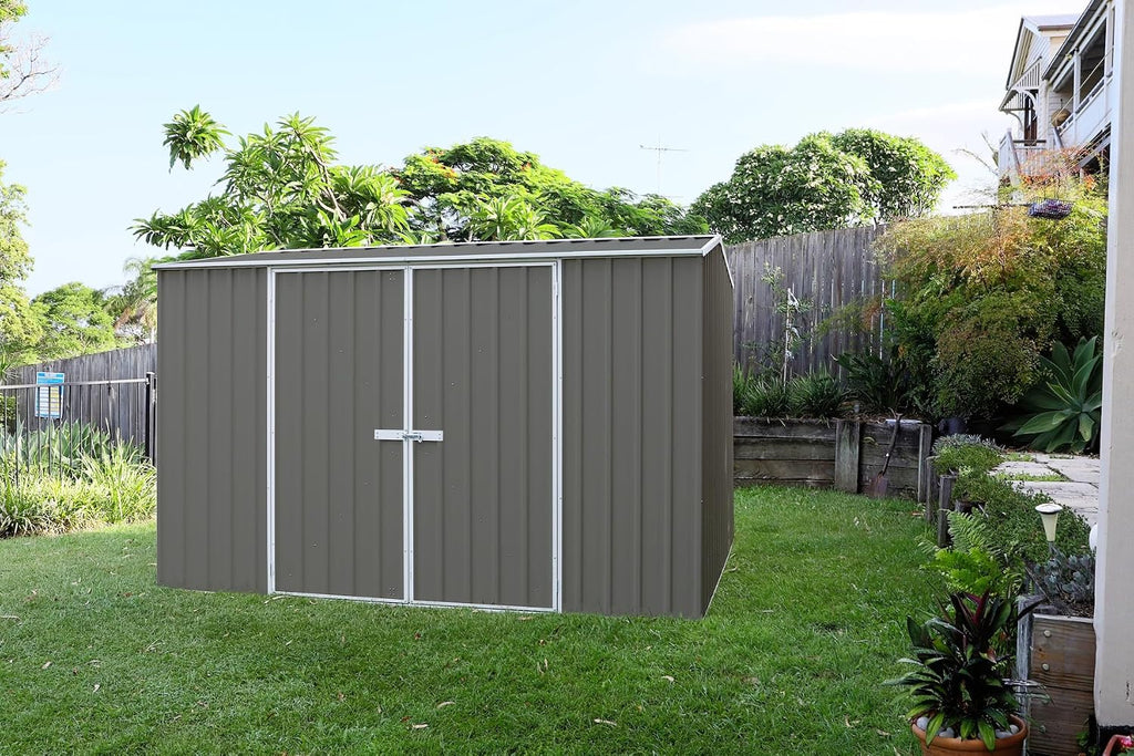 Absco Premier Storage Sheds, 10'x7' Metal Garage, DIY Backyard Shed, Utility Tool Storage, Weather & Wind Resistant Aluminum Panels & Steel Frame, Maintenance-Free, 12 Year Warranty, Woodland Gray