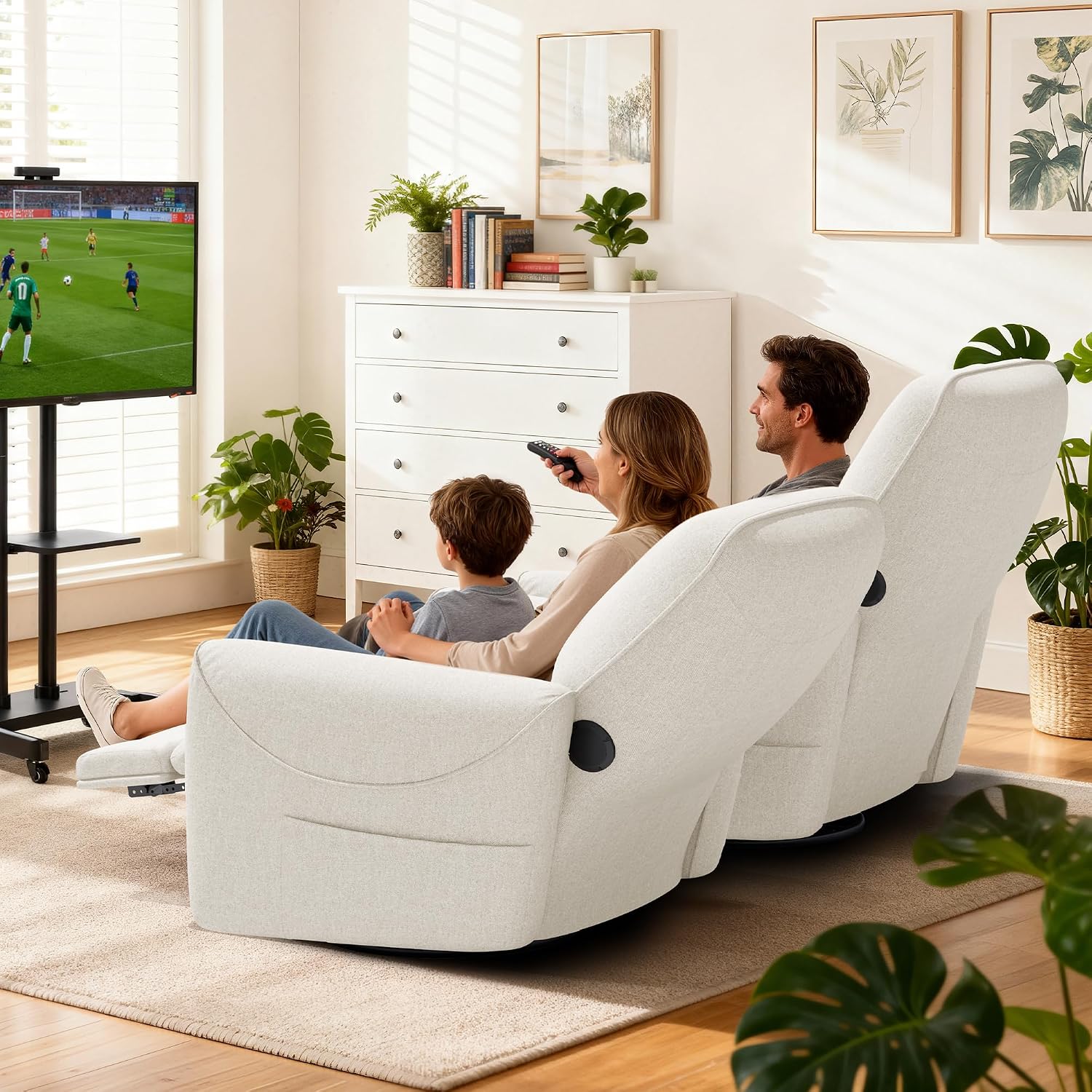 KINGYES Power Recliner Chair, 270° Swivel Glider, Living Room Recliner with USB-C Port, Nursery Rocking Chair, Beige