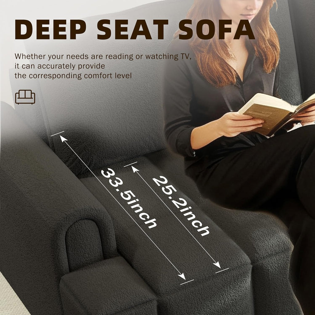 KEIKI 90.2' Modern 3-in-1 Sleeper Sofa Bed – Teddy Fabric 4-Seater Couch with Storage, King Size Convertible Sofa for Office, Guest Room, Home Workspace, Reclining Sofa Bed with Casters