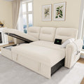 Sleeper Sofa Bed, 83'' Pull Out Couch Bed with Reversible Storage Chaise & Nailhead Armrest, Sectional Couches for Living Room, Side Pocket & Charging Station, Removable Backrest, Velvet Fabric, Beige