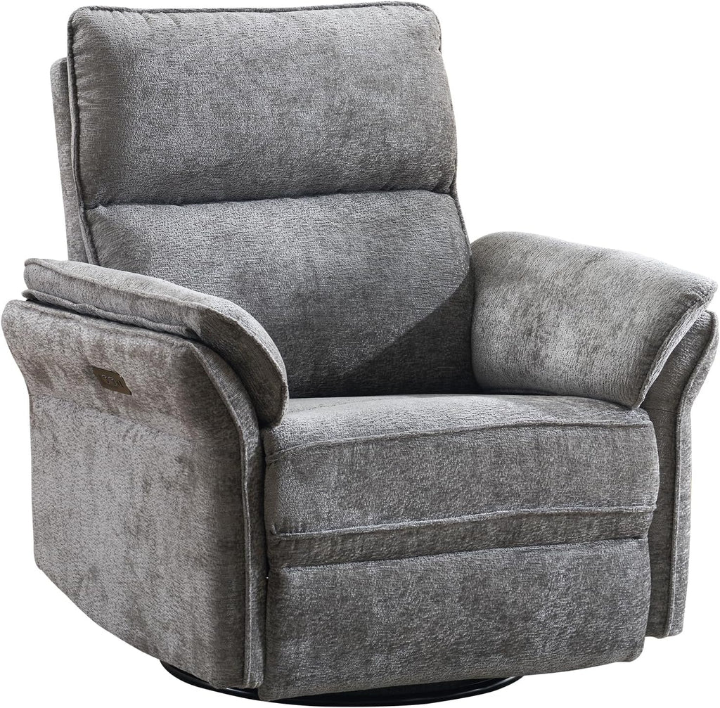Power Swivel Rocker Recliner, Glider Recliner Nursery Chair with Massage and Heat, Nursery Rocking Chairs with Adjustable Headrest for Living Room，USB Ports,Side Pockets,Chenille Grey
