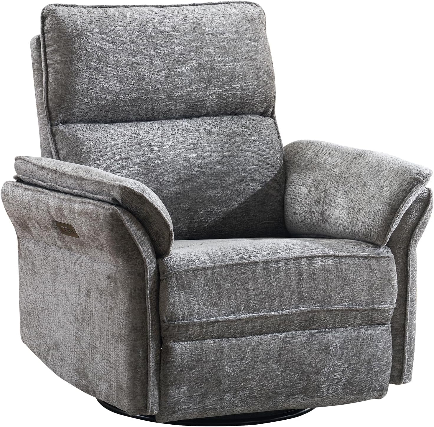 Power Swivel Rocker Recliner, Glider Recliner Nursery Chair with Massage and Heat, Nursery Rocking Chairs with Adjustable Headrest for Living Room，USB Ports,Side Pockets,Chenille Grey