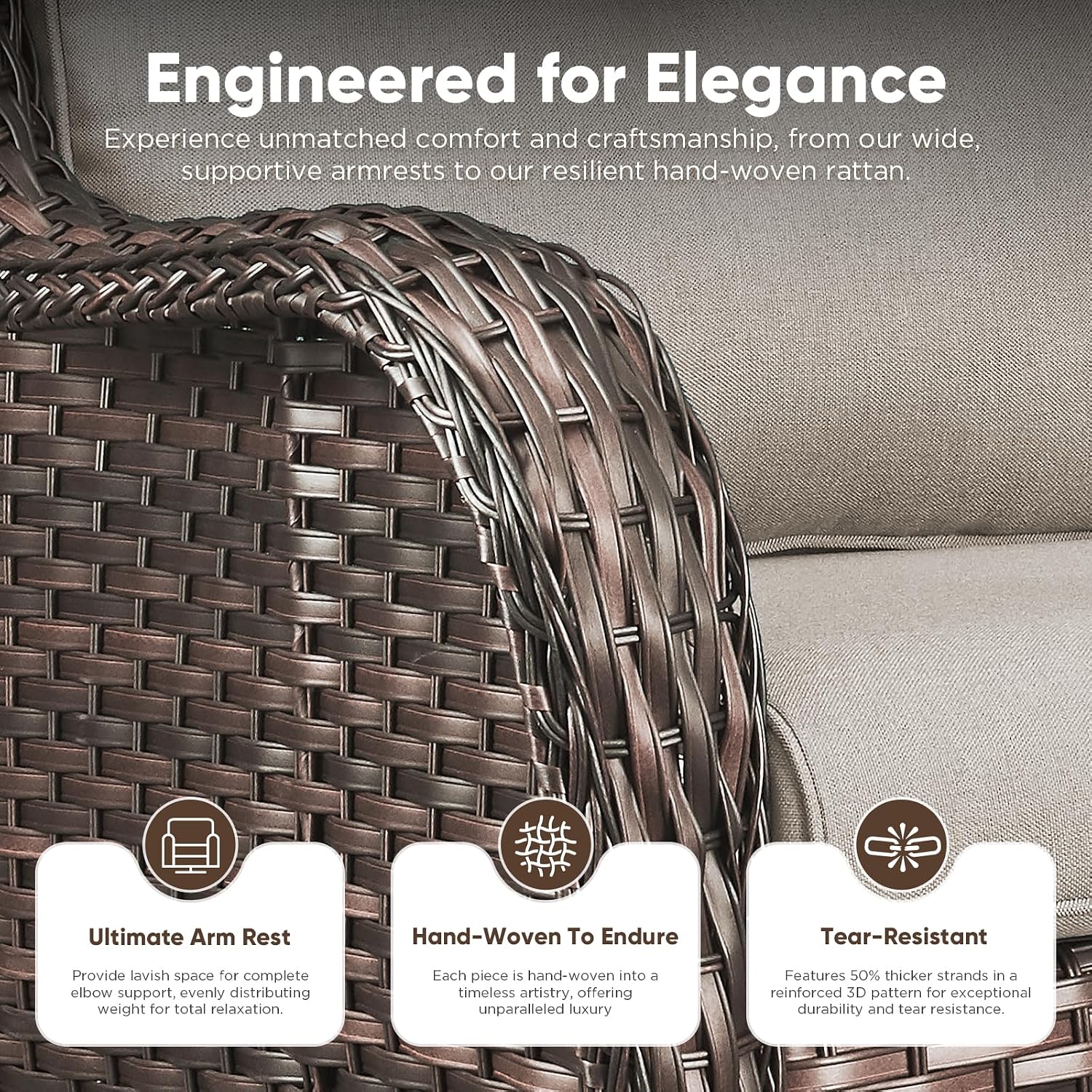 Belord Outdoor Swivel Chairs Set of 2,Patio Wicker Rocker Chairs,All Weather Patio Conversation Furniture Set, Ideal for Porch Balcony Deck Yard, Brown Wicker/Beige