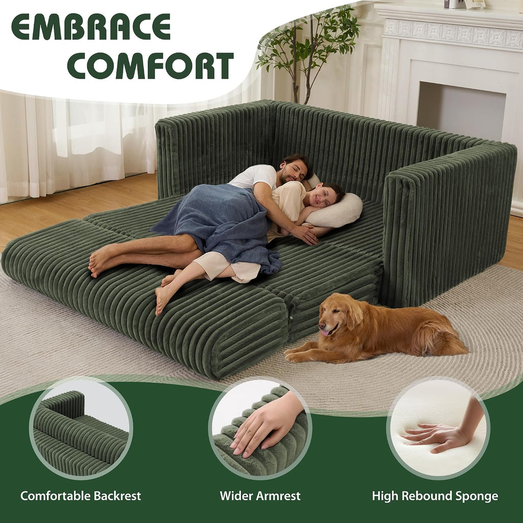 HABUTWAY Folding Sofa Bed, 2 in 1 Convertible Sleeper Chair with Armrest, Portable Fold Out Chair Bed, Comfy Floor Couch, Multi-Functional Lazy Sofa for Living Room Bedroom Dorm Home Office, Green