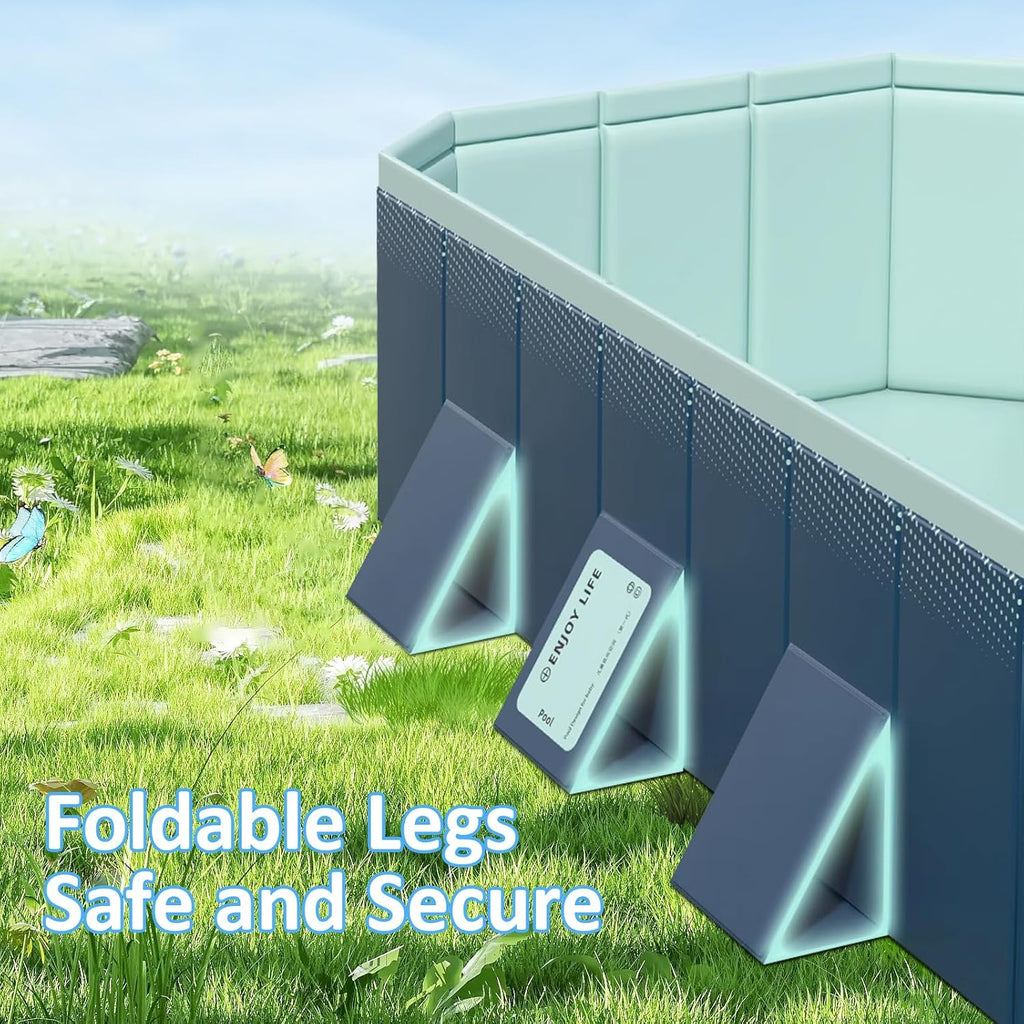 WIRHAO Foldable Non-Inflatable Kids' and Adults' Outdoor Swimming Pool Hard Plastic Shell Kid Pool for Backyard Dog Pools (113' x 66' x 20')