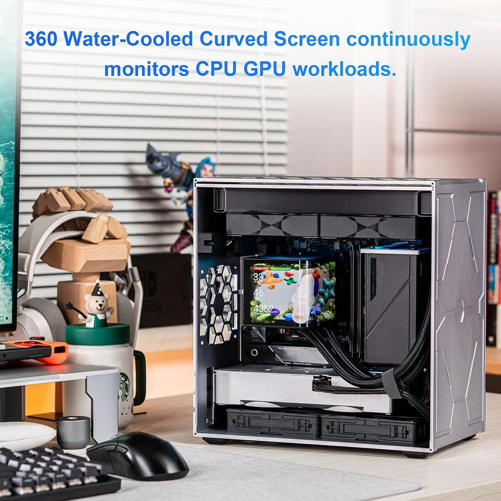 wisecoco Portable Water Cooling Curved Screen Monitor 6.5 inch 2K 2560×1440 IPS with Magnic Stand External Computer Laptop OLED Monitor for PC Laptop Desktop (Black)