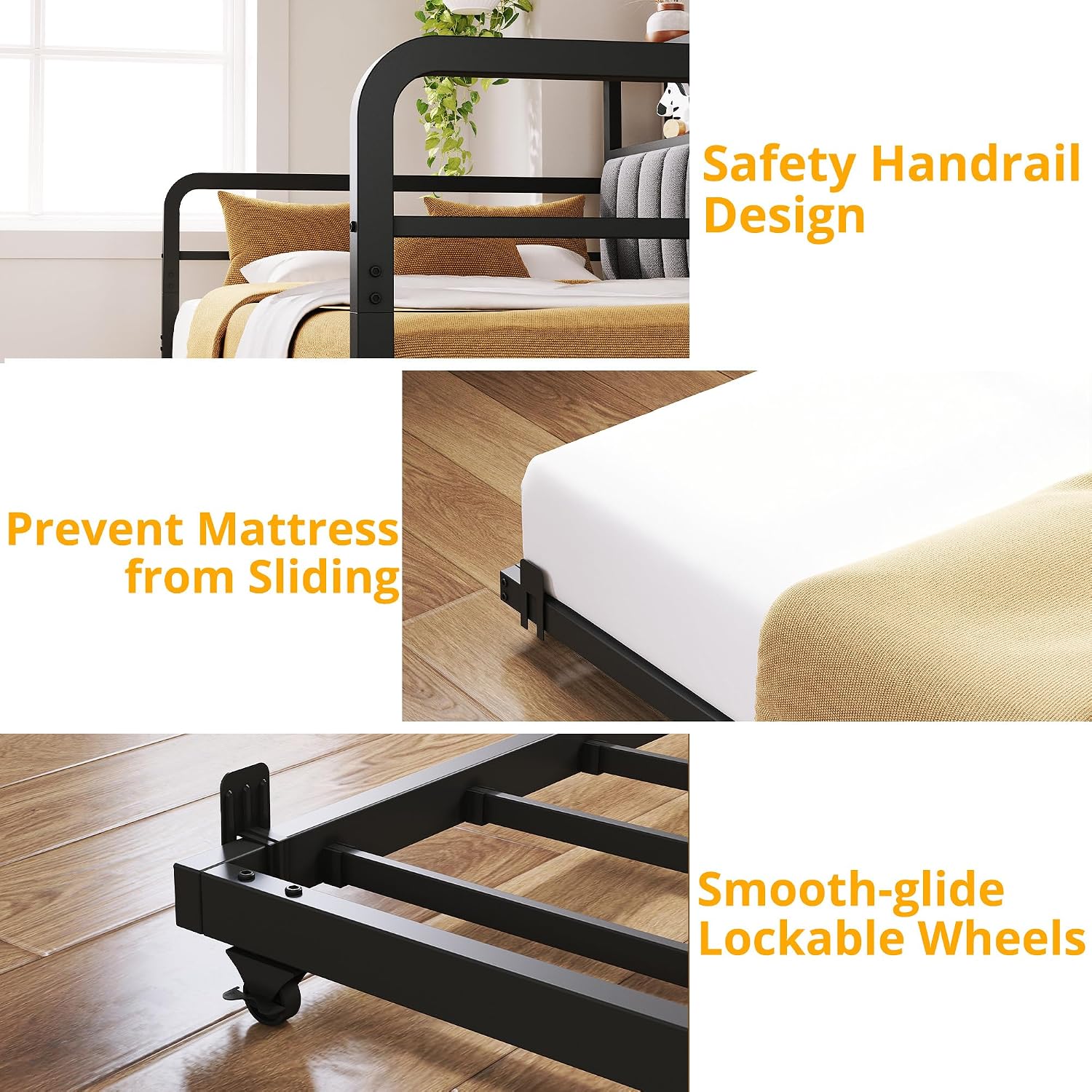 ANCTOR Daybed with Trundle, LED Lights and Charging Station, Twin Size Daybed with 2-Tier Storage Shelves and Upholstered Headboard, Metal Sofa Bed Frame for Living Room, Bedroom, Black
